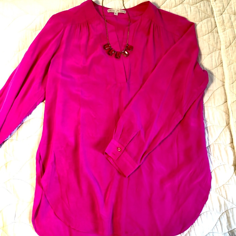 Amanda Uprichard 100% Silk fuchsia blouse